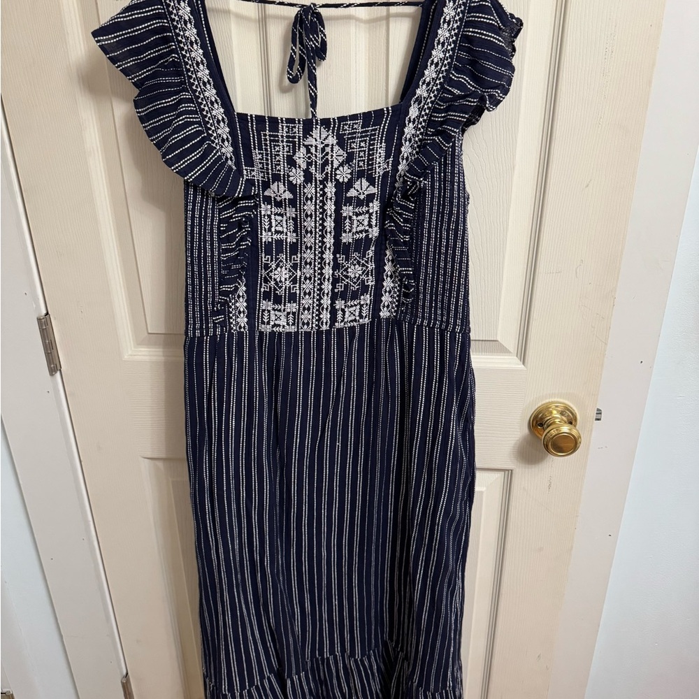 Fat Face Navy and White Patterned Dress